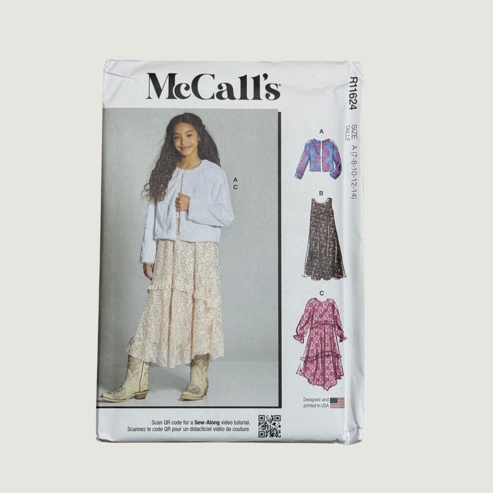 McCall's R11624 Girls Dress Jacket Pattern Size 7-14 Cottagecore Boho Aesthetic